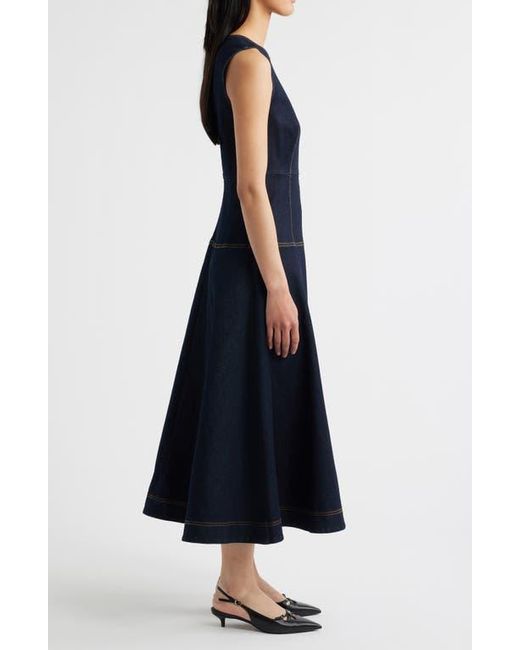 ZOE AND CLAIRE Blue Sleeveless Denim A-Line Midi Dress