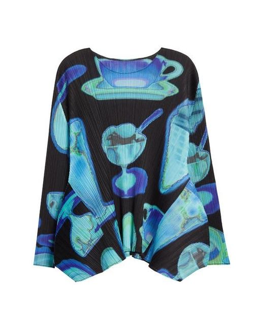 Pleats Please Issey Miyake Blue Thermal Floods Print Pleated Top