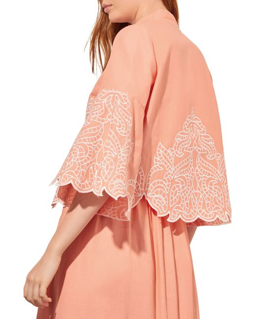 Ming Wang Pink Embroidered Open Front Jacket