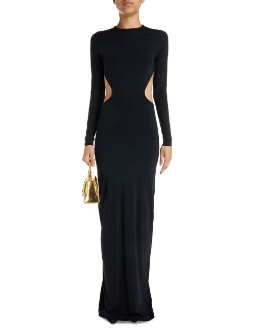 Balenciaga Cutout Long Sleeve Stretch Jersey Gown in Blue | Lyst