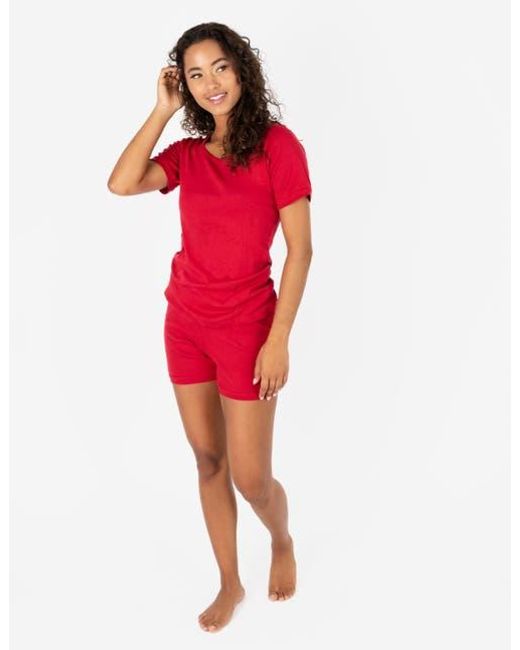 Leveret Red Short Cotton Solid Pajama Set