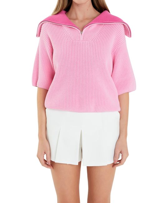 English Factory Pink Oversize Collar Pullover Sweater