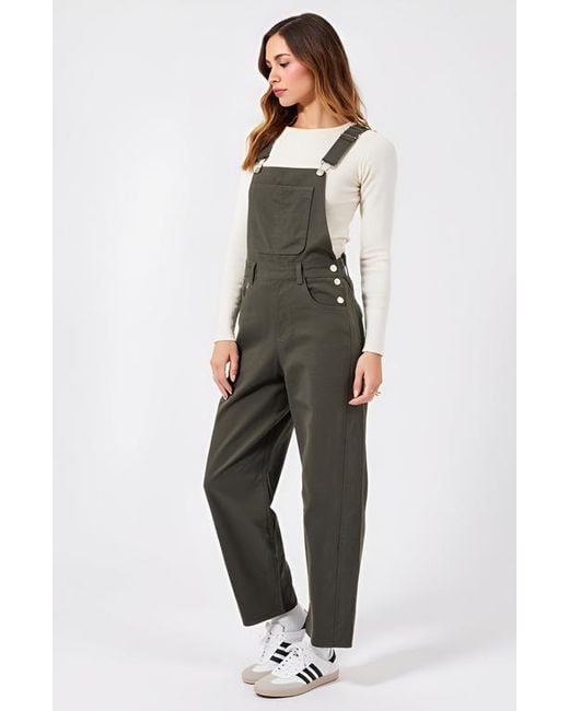Modenaire Green Wide-Leg Adjustable-Strap Front Bib Pocket Overalls