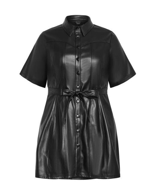 City Chic Paula Tie Waist Faux Leather Dress in Black | Lyst
