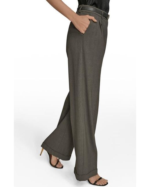 Donna Karan Black Belted Plaid Wide Leg Pants