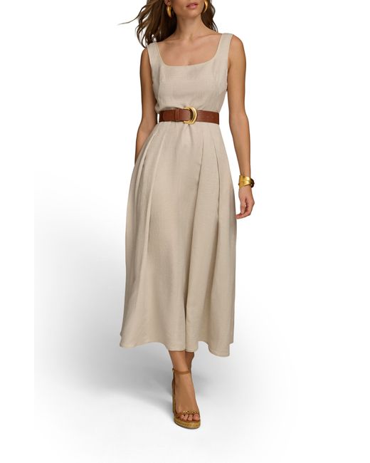 Donna Karan Natural Sleeveless Linen Blend Midi Dress