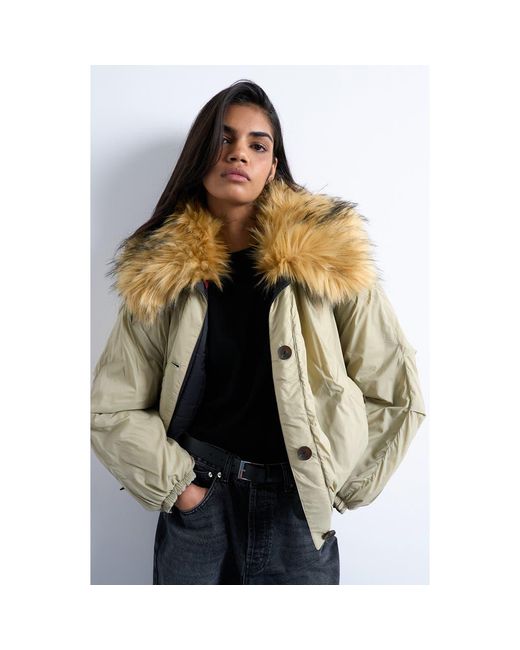 TOPSHOP Multicolor Reversible Bomber Jacket With Faux Fur Collar