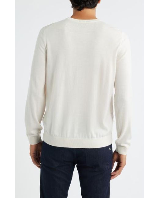 Boss White Leno Slim Fit Wool Crewneck Sweater for men
