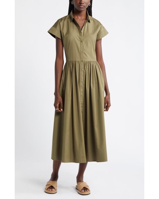 Nordstrom Green Drop Waist Button Front Cotton Midi Dress