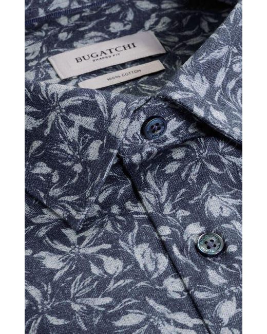 Bugatchi Blue Julian Shaped Fit Floral Print Cotton Button-Up Shirt for men