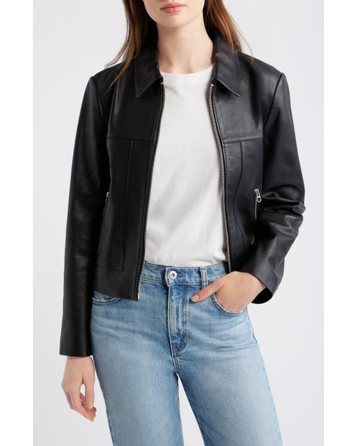 Madewell Black Shrunken Leather Zip Jacket