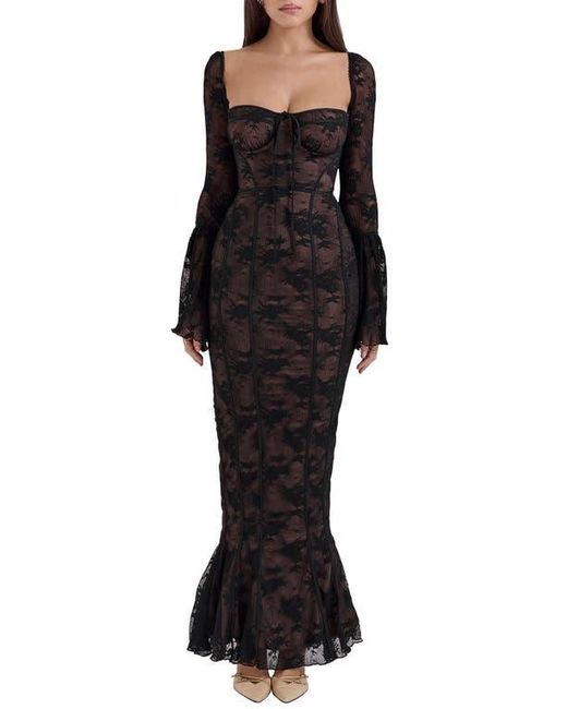 delilah floral long sleeve lace maxi dress house of cb House OF CB Delilah Corseted Lace Maxi Dress
