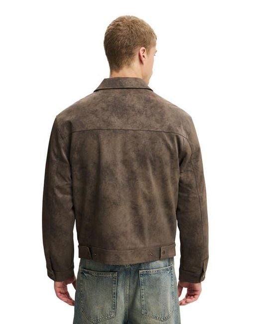 Cotton On Brown Cropped Faux Suede Harrington for men
