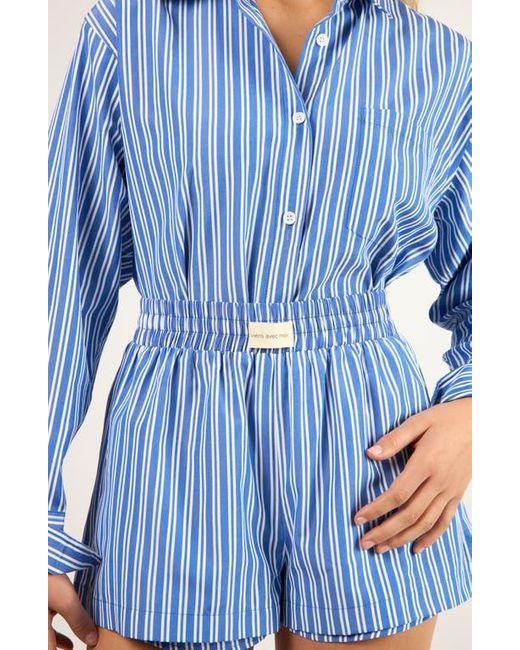 Viens Avec Moi Blue Seaside Stripe Cotton Blend Button-Up Shirt