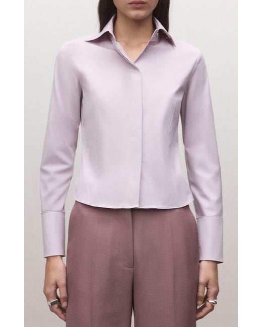 Mango Purple Fitted Crop Button-Up Shirt