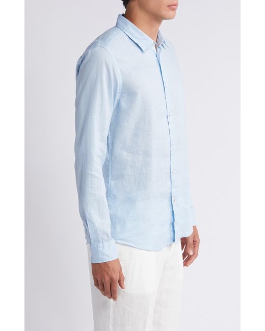Boss Blue Roan Slim Fit Stretch Linen Blend Button-up Shirt for men