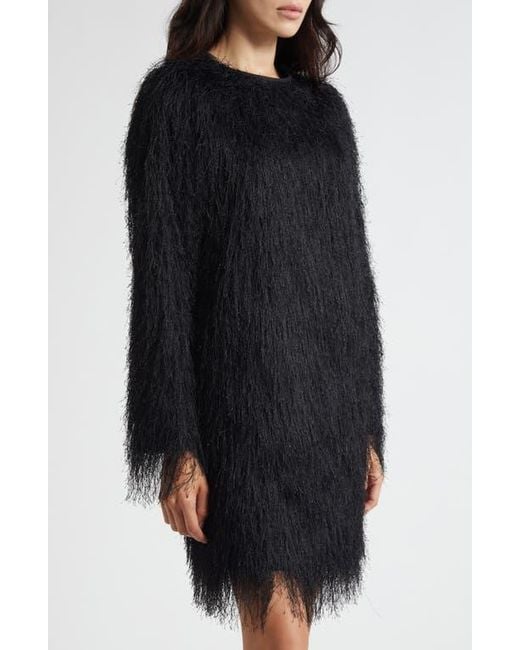 Loulou de Saison Black Tina Long Sleeve Fringe Minidress