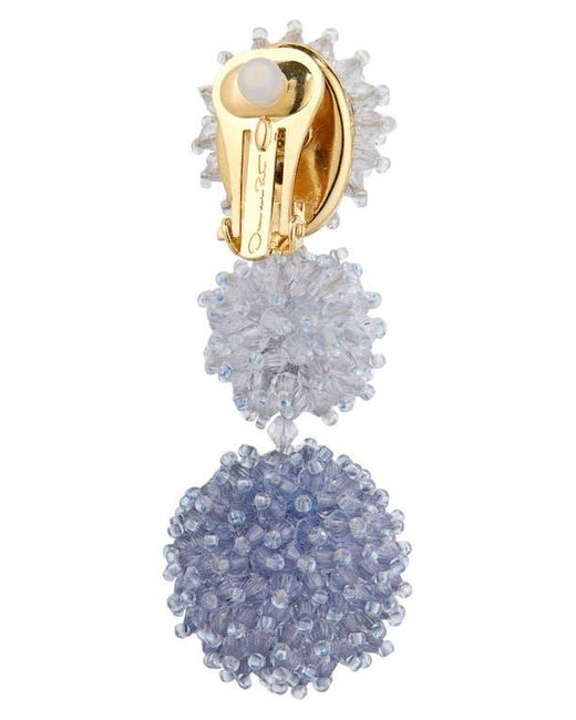Oscar de la Renta White Triple Pompom Beaded Drop Earrings
