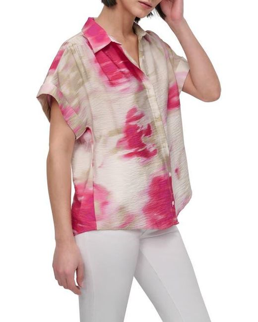 DKNY Abstract Print Textured Short Sleeve Button-Up Shirt