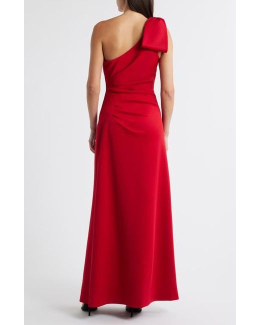 Black Halo Red Zyra Bow Shoulder Ruched Gown