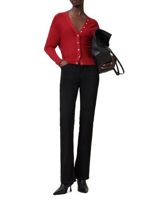 AllSaints Red Honor V Merino Wool Cardigan