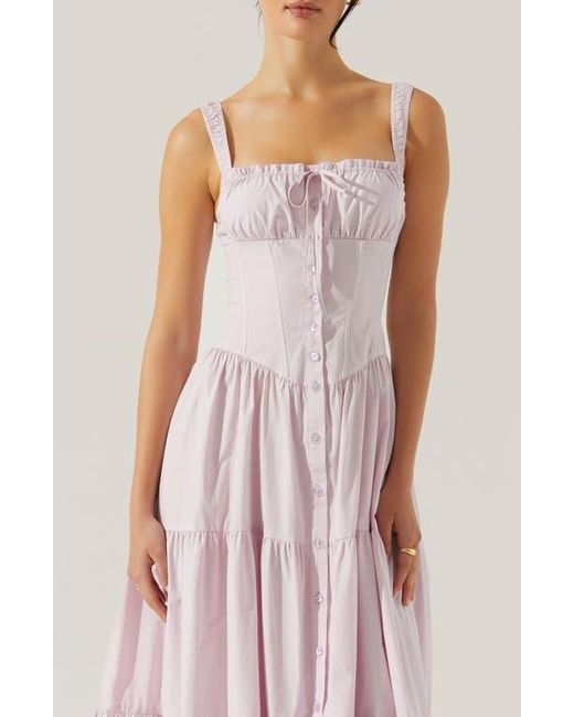 Astr Pink Temperance Tiered Corset Midi Dress