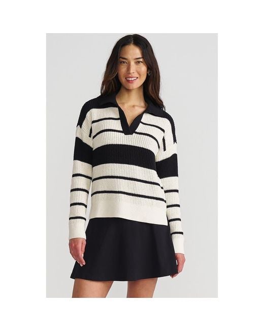 Lands' End Women's Black Cotton Boucle Johnny Collar Textured Sweater