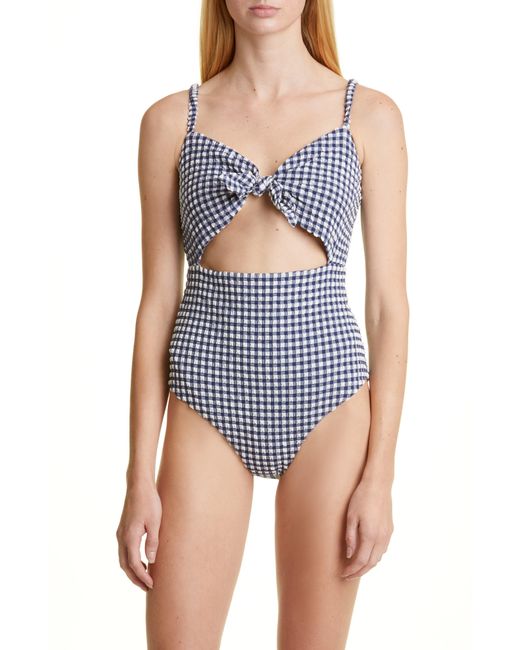 Sea Blue Gingham Tie-front One-piece Swimsuit