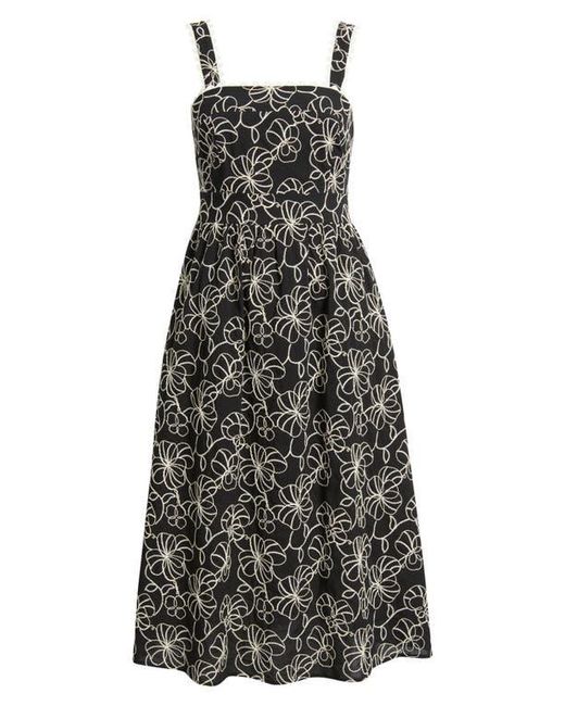 Sam Edelman Floral Embroidered Cotton Midi Dress in Black | Lyst