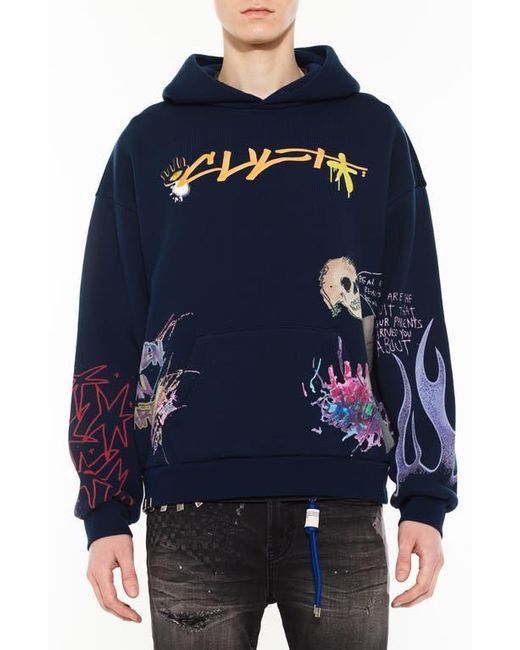 Cult Of Individuality Blue Graphic Hoodie Sweatshirt for men