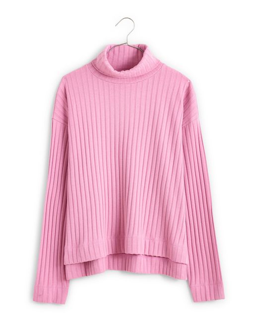 Madewell Pink Relaxed High-low Rib Turtleneck