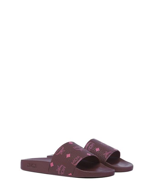 MCM Multicolor Monogram Print Rubber Slides