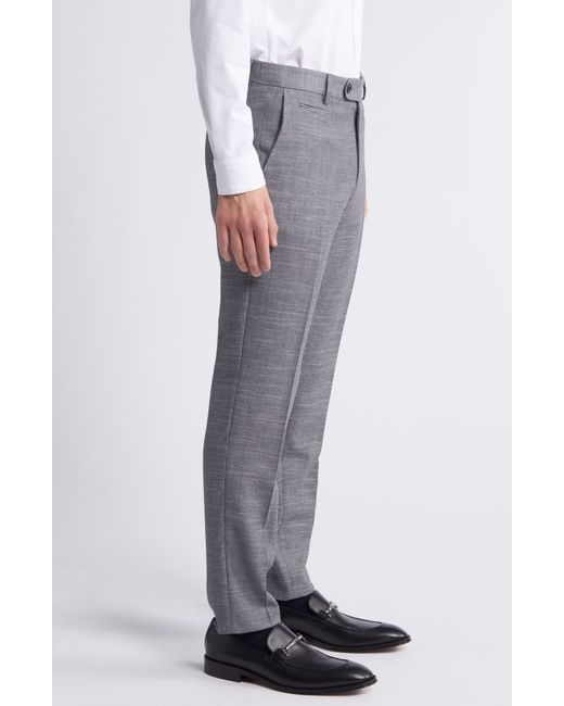 Boss Gray Genius Flat Front Slub Wool Blend Dress Pants for men