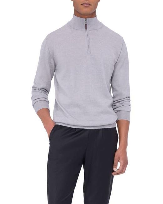 Bugatchi Gray Merino Wool Quarter Zip Pullover for men