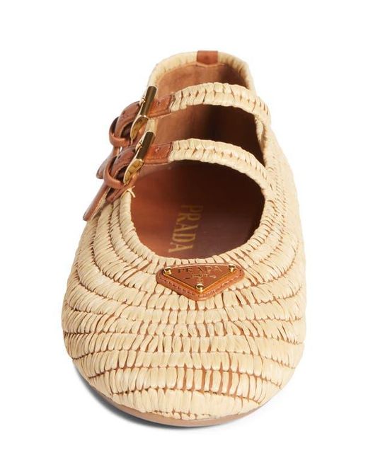Prada Raffia Mary Jane Flat in Natural | Lyst