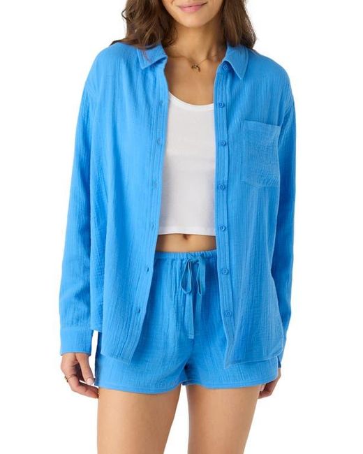 O'neill Sportswear Blue Leni Oversize Cotton Gauze Button-Up Shirt