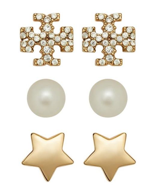Tory Burch Natural Kira Set Of 3 Stud Earrings