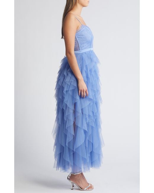 Chelsea28 Blue Corset Lace & Tulle Gown