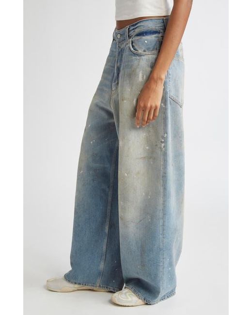 Acne Blue 2023 Paint Splatter Baggy Wide Leg Jeans