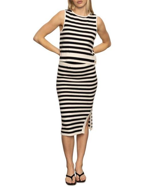 Sanctuary Black Stripe Side Slit Midi Skirt