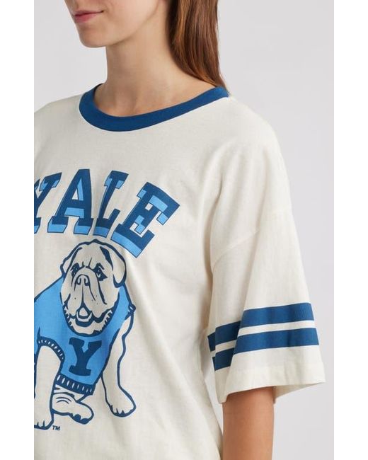 GOLDEN HOUR Blue Yale Bulldog Cotton Graphic Ringer T-Shirt