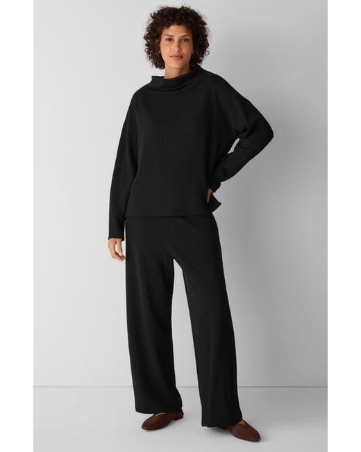 Eileen Fisher Black Organic Cotton Blend Ankle Wide Leg Drawstring Pants