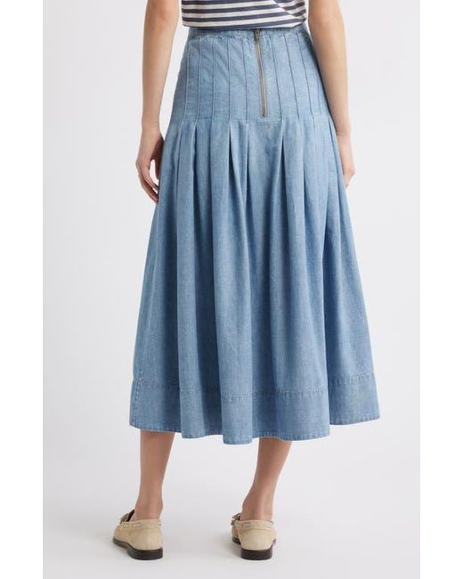 The Great Blue The Rhythm Pleated Chambray Midi Skirt