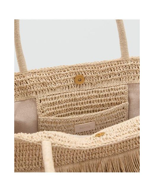 Mango Metallic Natural Fiber Shoulder Bag With Fringe