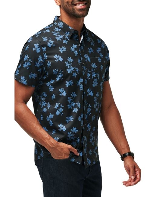 Travis Mathew Blue Mist On The Lake Short Sleeve Button-up Shirt for men