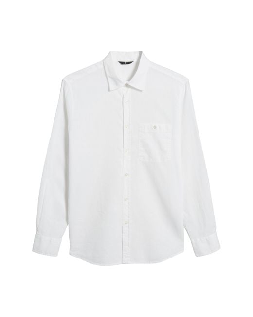 7 For All Mankind White Solid Cotton & Linen Button-up Shirt for men