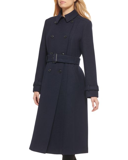 Cole Haan Flared Belted Wool Blend Trench Coat in Blue Lyst