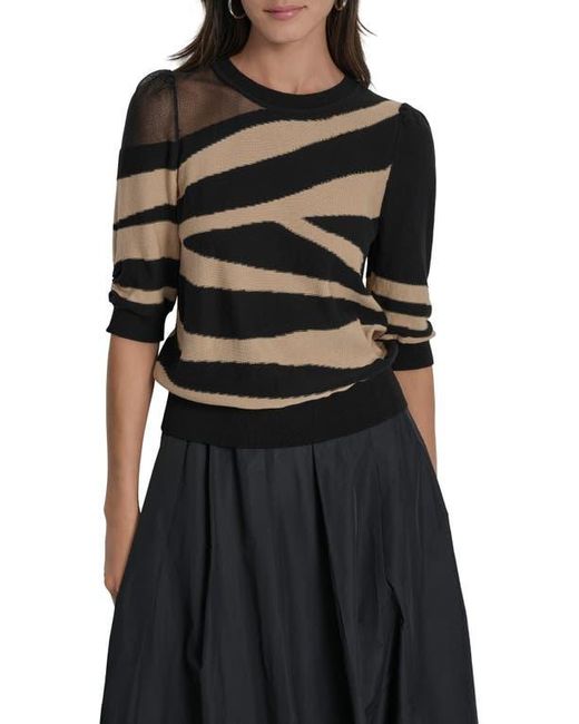 DKNY Black Zebra Stripe Three-Quarter Sleeve Sweater