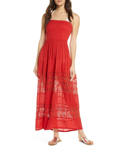Chelsea28 Red Farrah Smocked Cover-up Maxi Dress