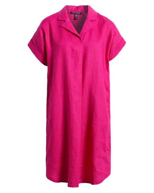 Eileen Fisher Pink Cuff Sleeve Organic Linen Shift Dress